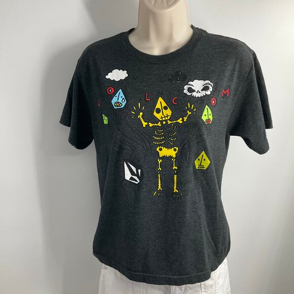 VOLCOM Womens Doodle Kite Skeleton Grunge Tshirt Medium - Picture 6 of 11